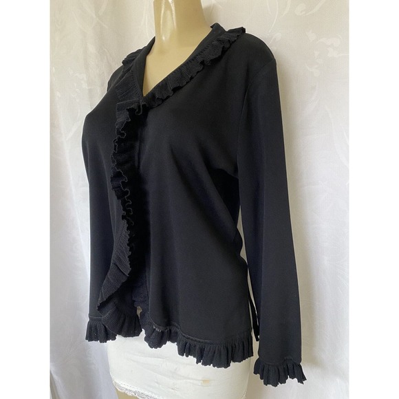 Exclusively Misook Black Jacket Cardigan Sweater Long Sleeve Knit Ruffle… - Picture 2 of 8